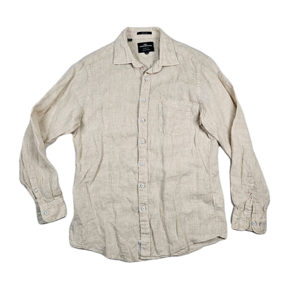 Rodd & Gunn Albini Shirt Mens M Beige 100% Linen Button Up Quiet Luxury Beach